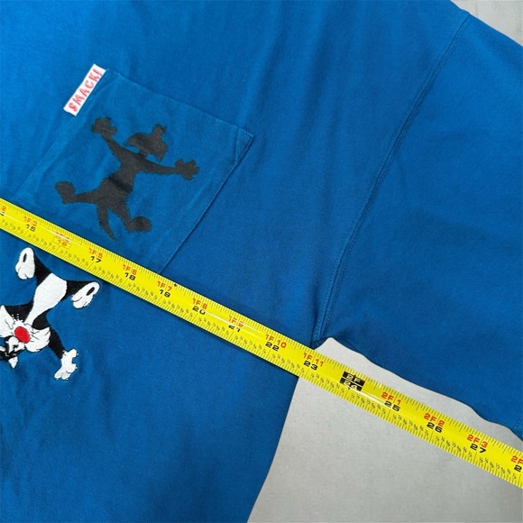 Vintage 90s Looney Tunes Pocket T-shirt Men's XL Blue Embroidered Sylvester - Picture 5 of 6